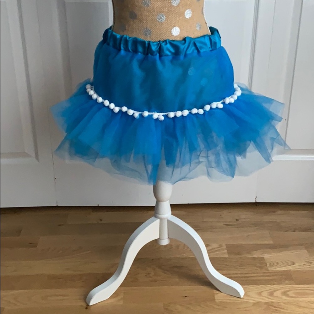 Blue Tulle Tutu With White Pom Poms